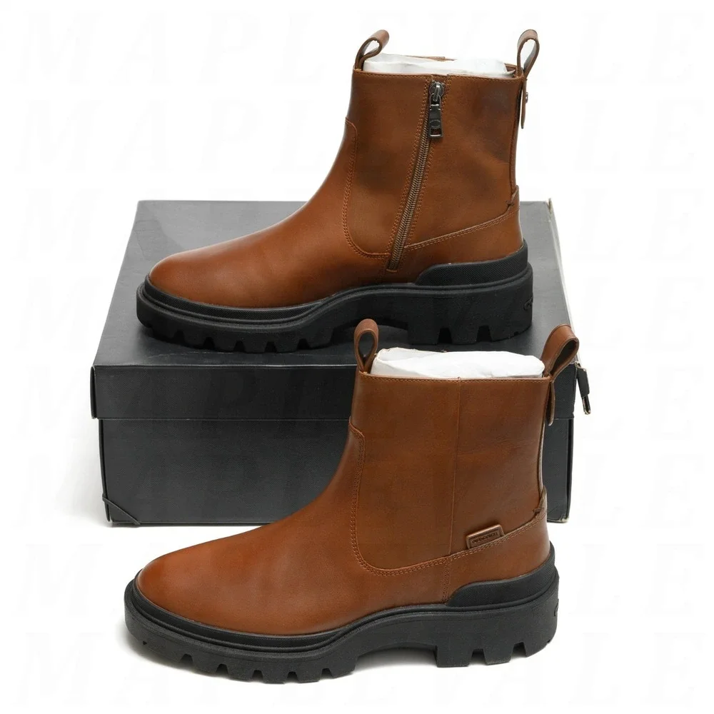 COACH Caiden Men's Sz 9 D Saddle Brown Leather Chelsea Boots Zipper CW697 NIB